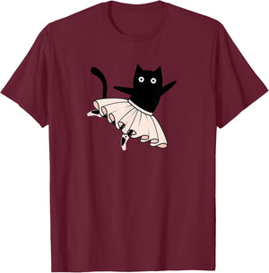 Rahmonty Designs Ballet Cat Lover Dance Recital Funny Black Cat Ballet T-Shirt - T-Shirt | Maroon