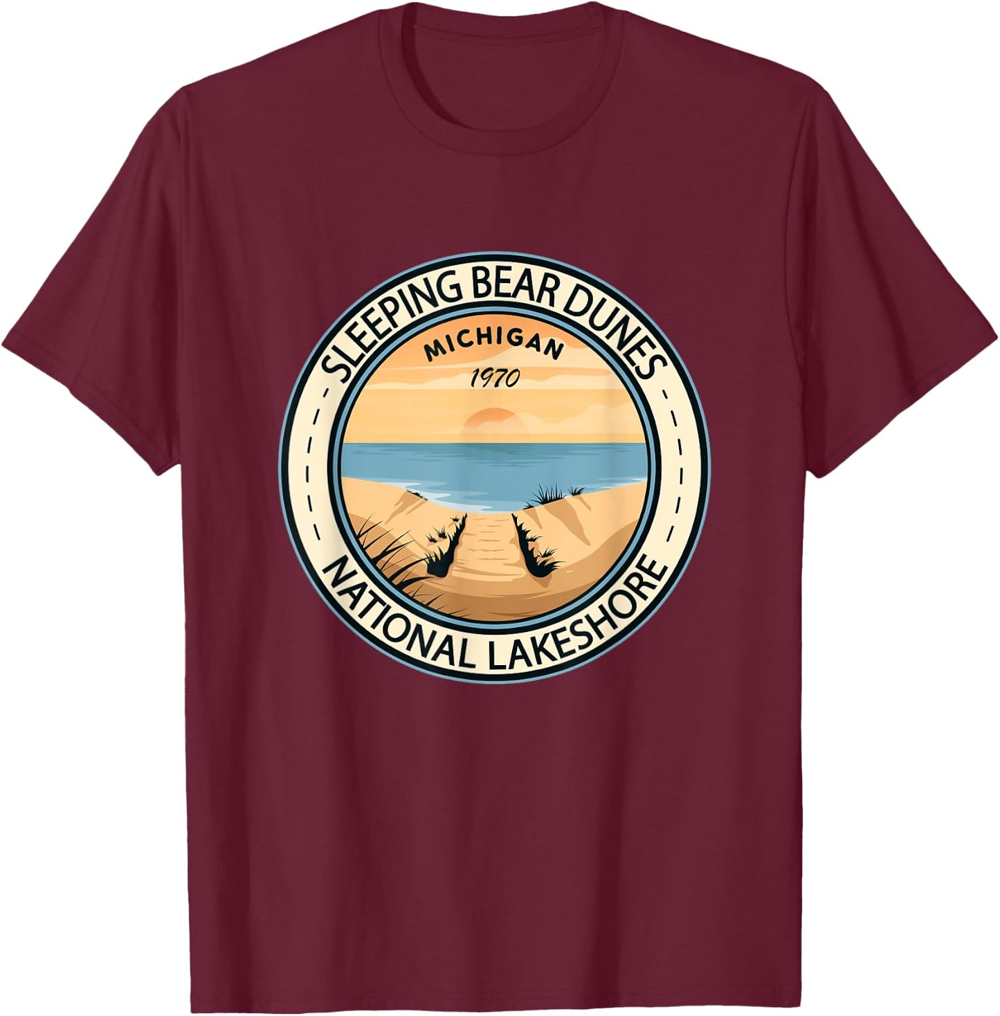 Sleeping Bear Dunes National Lakeshore Michigan Vintage T-Shirt - T-Shirt | Maroon