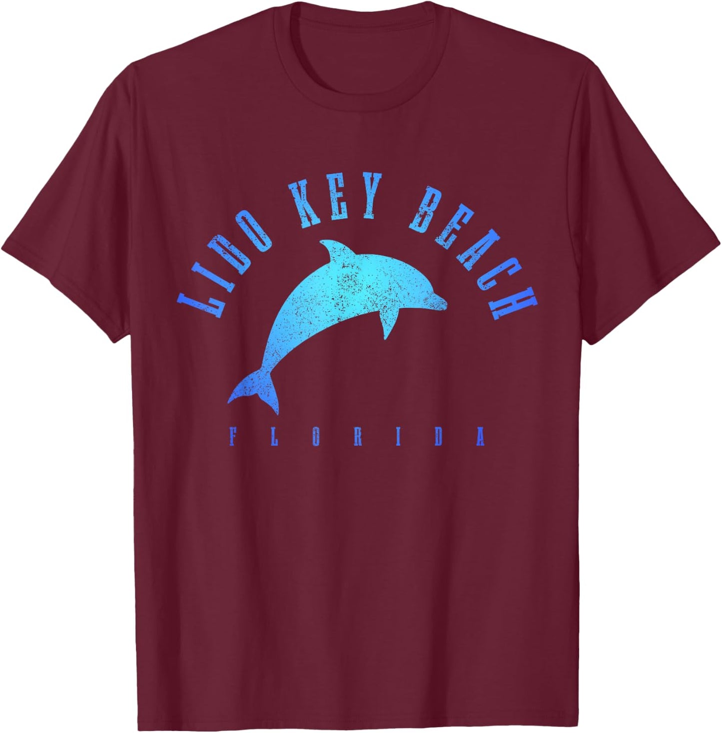 Lido Key Beach Florida FL Vintage Dolphin Holiday T-Shirt - T-Shirt | Maroon