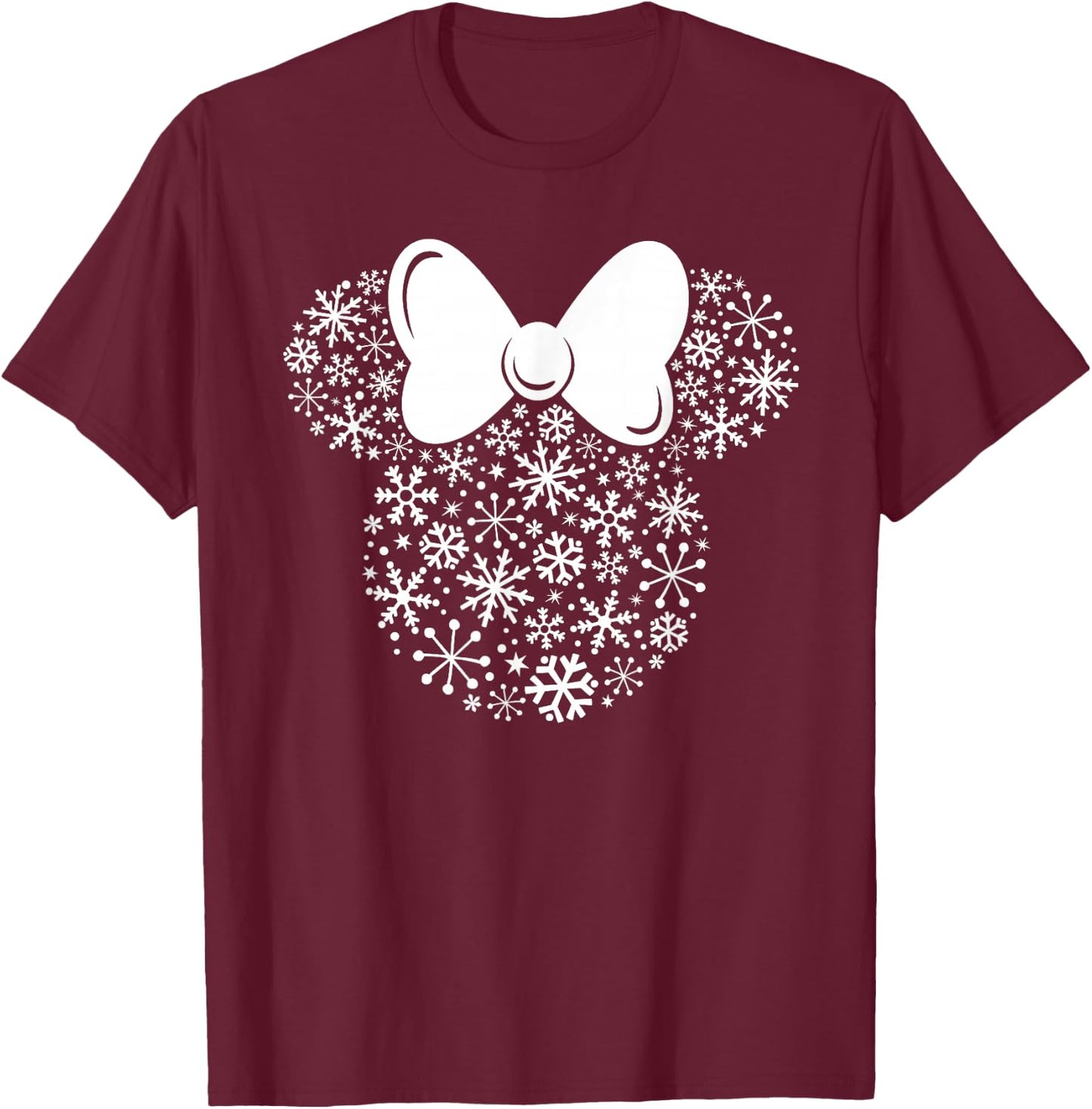 Disney Minnie Mouse Icon Winter Holiday Christmas Snowflakes T-Shirt - T-Shirt | Maroon