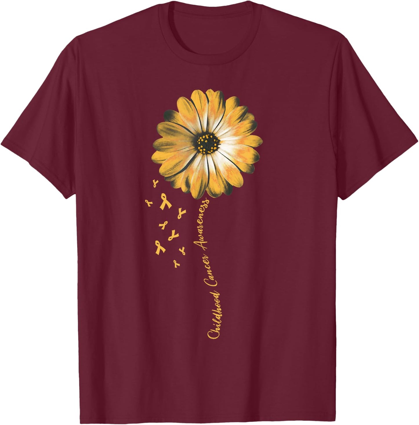 Daisy Flower Childhood Cancer Awareness Gifts T-Shirt - T-Shirt | Maroon