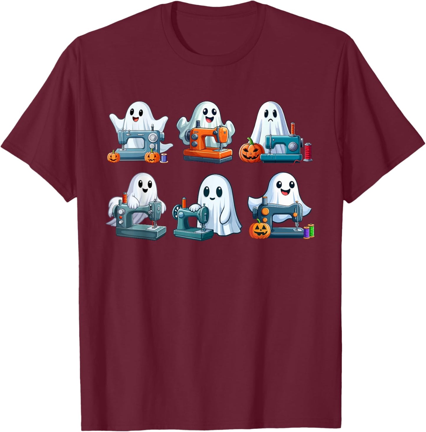 Group Boo Ghosts Sewing Tailor Tools Halloween Job Team T-Shirt - T-Shirt | Maroon