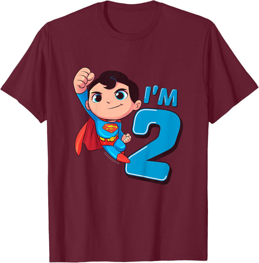 Kids Superman 2nd Birthday Cute I'm 2 T-Shirt - T-Shirt | Maroon