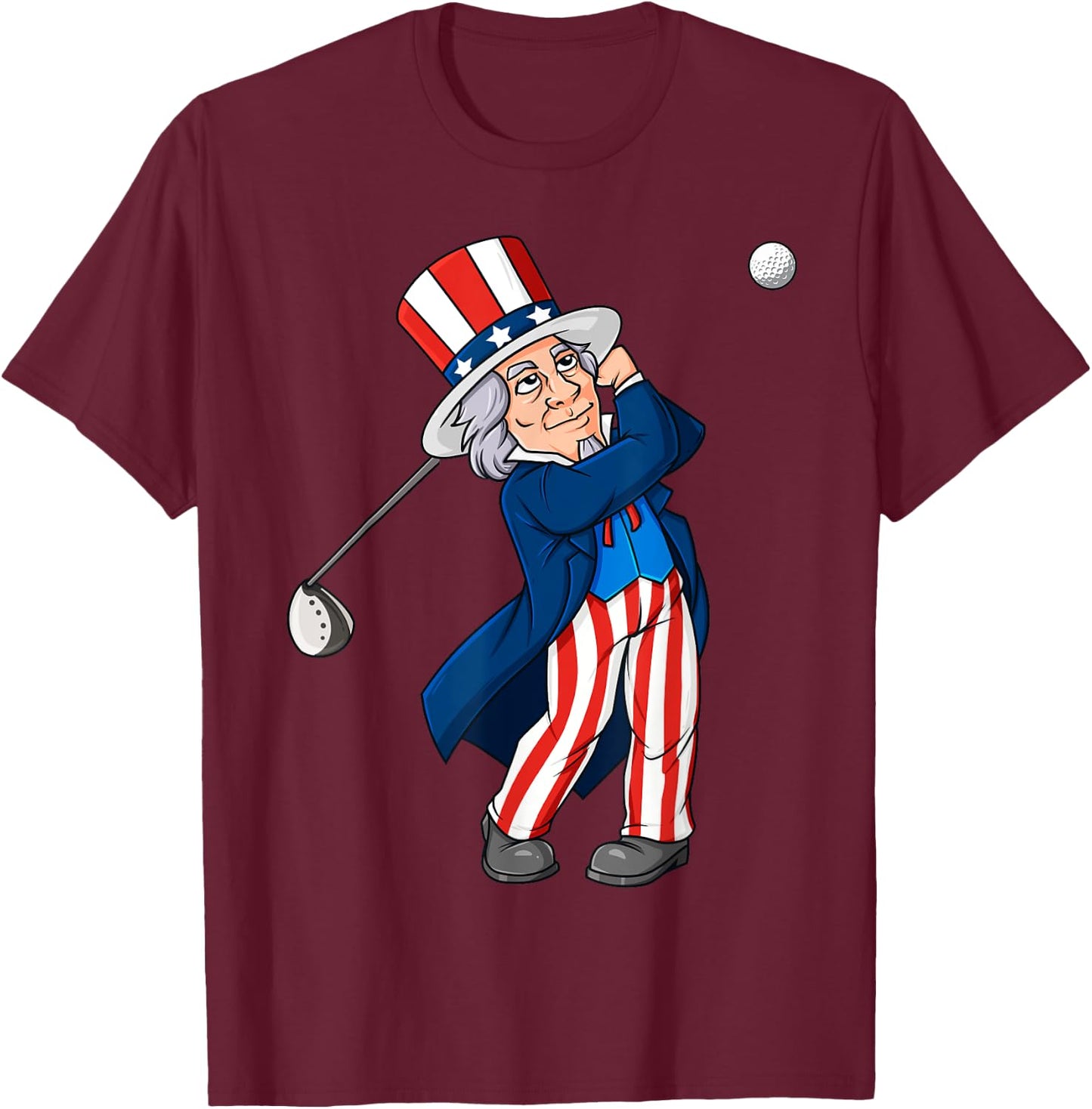 Uncle Sam Golfing 4th Of July Patriotic Boys Kids Teens Golf T-Shirt - T-Shirt | Maroon