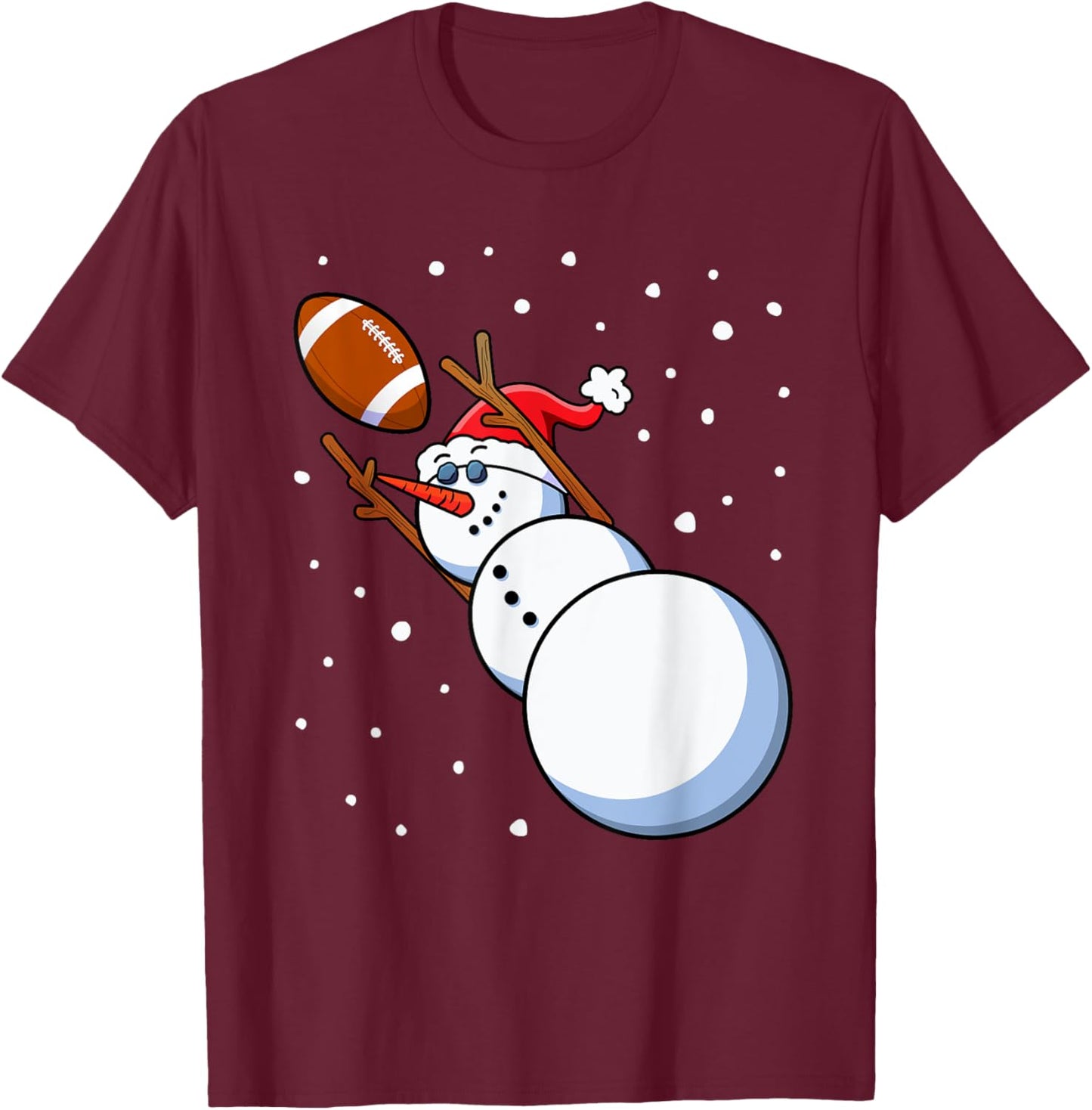 Snowman Football Player Santa Hat Men Boys Christmas Sports T-Shirt - T-Shirt | Maroon