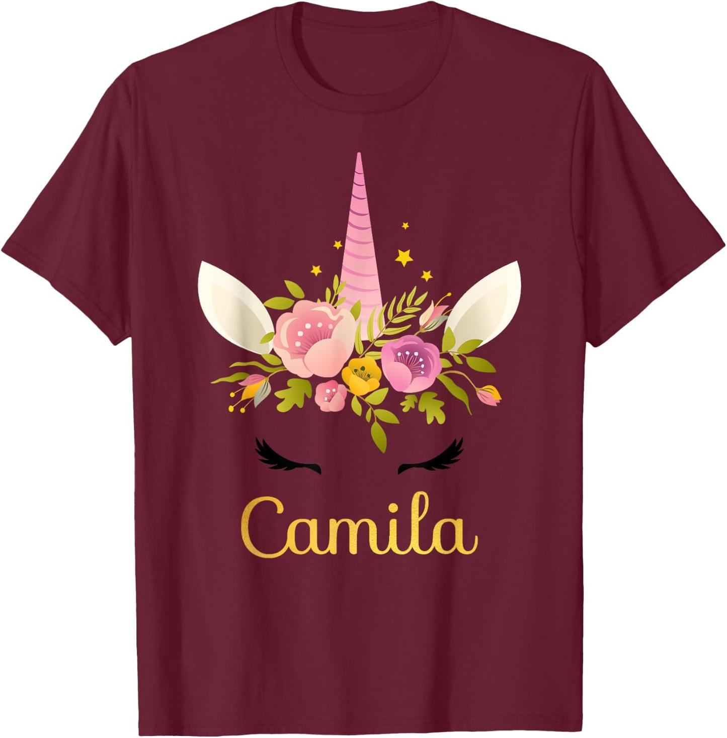 Camila Unicorn Name Happy Birthday Girl Bday Party T-Shirt - T-Shirt | Maroon