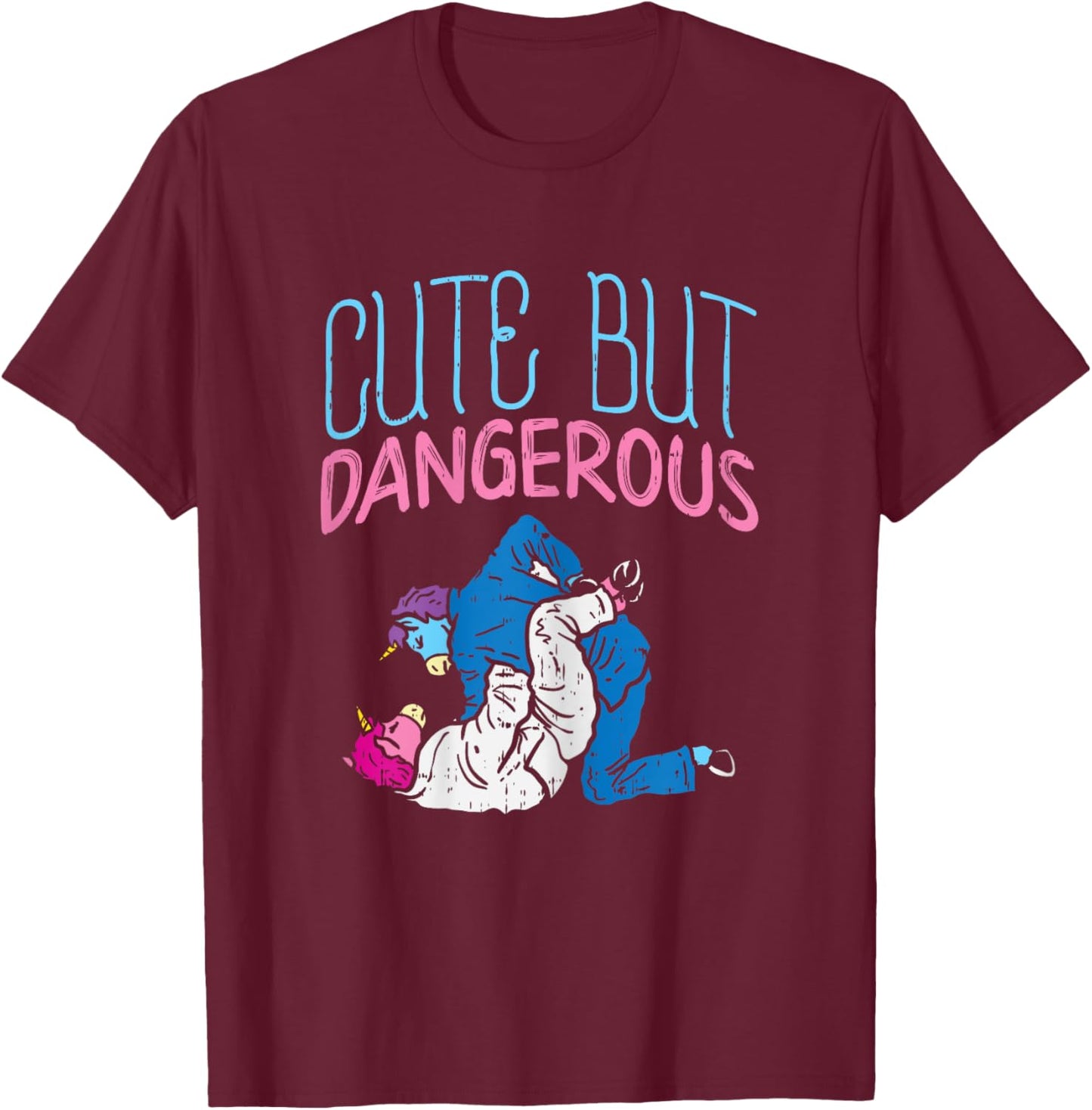 BoredKoalas Cute But Dangerous Jiu Jitsu Unicorn Funny Martial Arts Gift - Women's Black X-Small Modern Cartoon T-Shirt - T-Shirt | Maroon