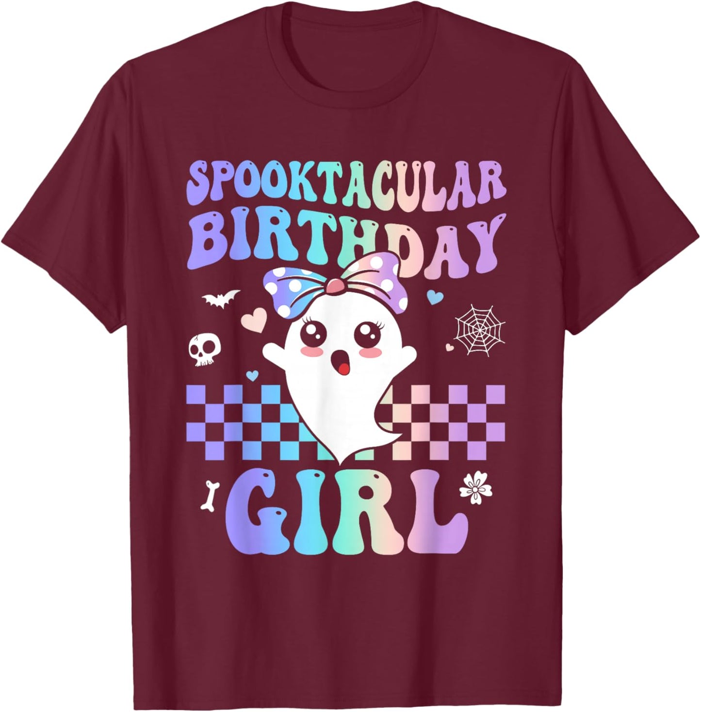 Spooktacular Birthday Cute Ghost Halloween Birthday Kid Girl T-Shirt - T-Shirt | Maroon
