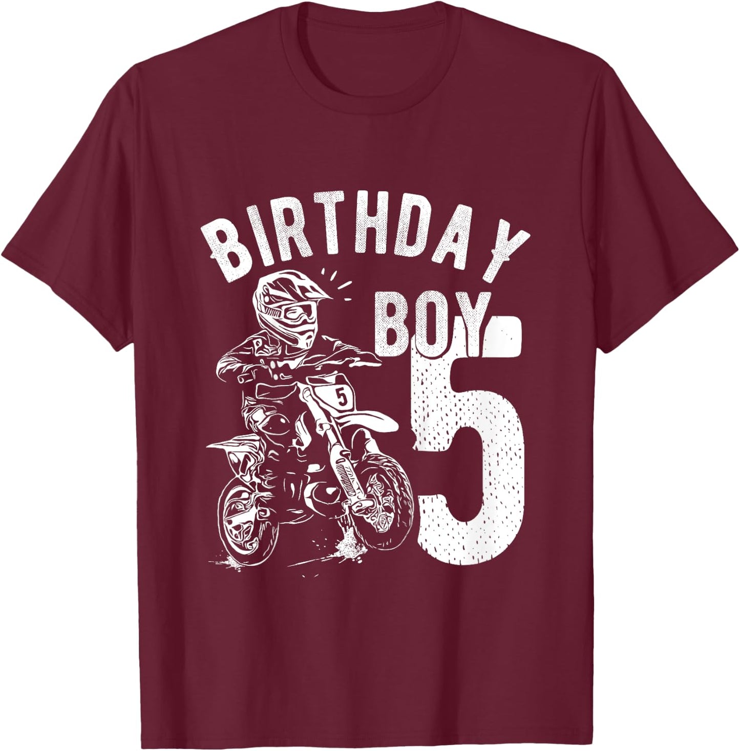 Kids 5 years old kid - Birthday boy - Dirt bike - Motorcycle T-Shirt - T-Shirt | Maroon
