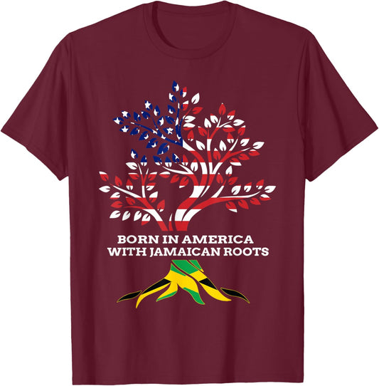 Born in America with Jamaican Roots, Jamaica Heritage T-Shirt - T-Shirt | Maroon
