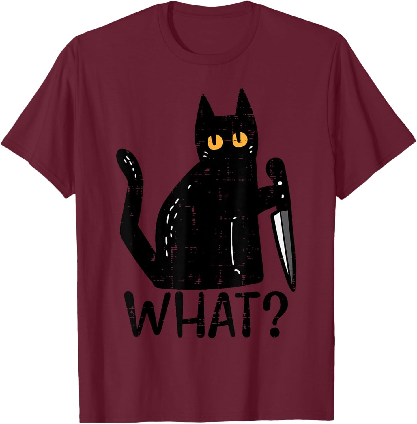 Black Cat What Knife Funny Murderous Halloween Pet Men Women T-Shirt - T-Shirt | Maroon