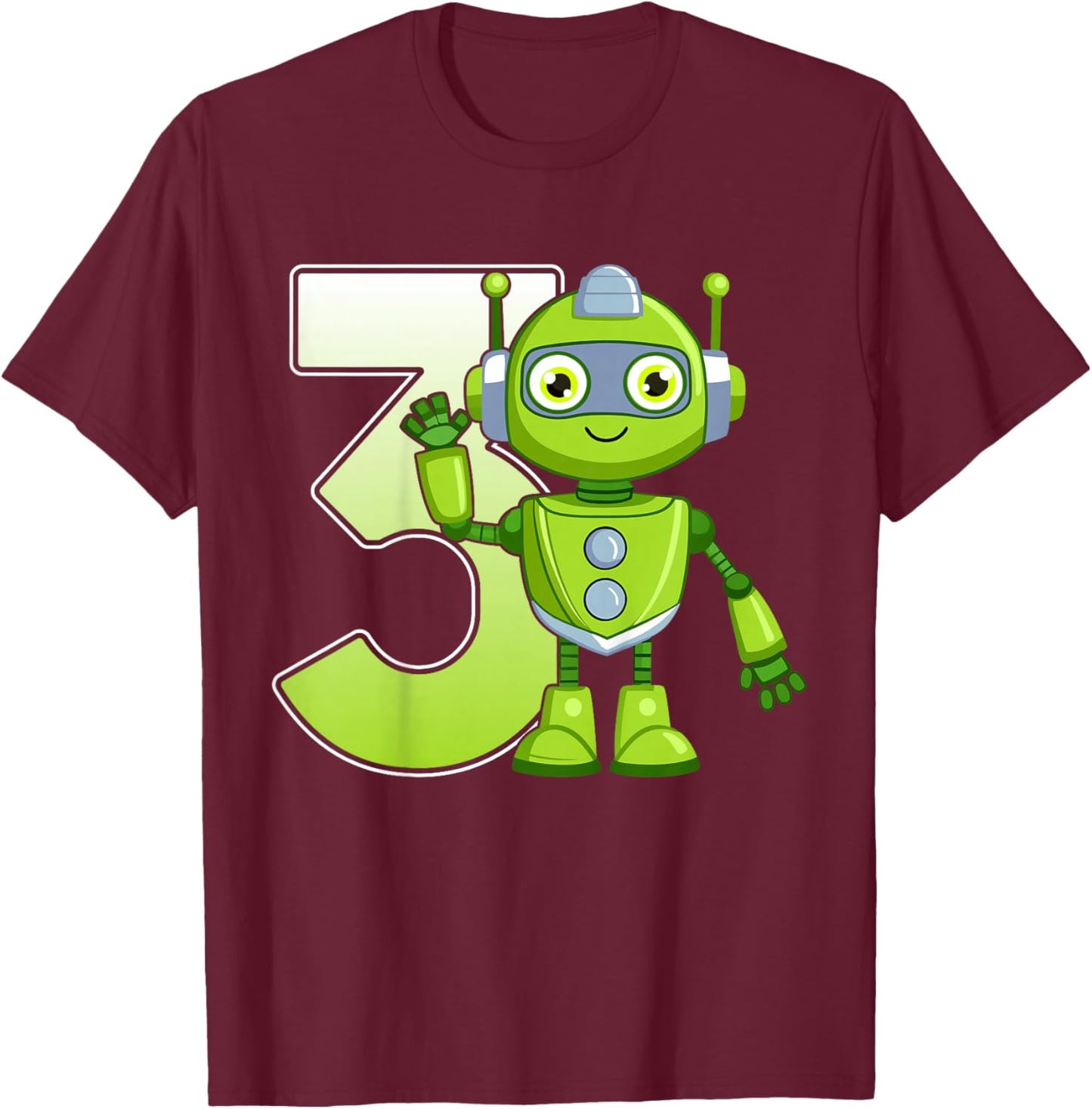 Kids 3 Years Old Robot Robotics 3rd Birthday Party T-Shirt - T-Shirt | Maroon