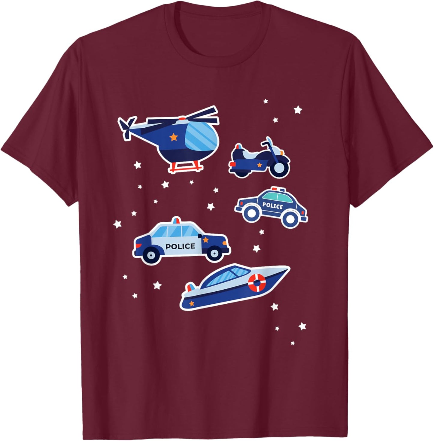 Police Cars Police Vehicles Kids Boys Toddler Cop Car Girls T-Shirt - T-Shirt | Maroon