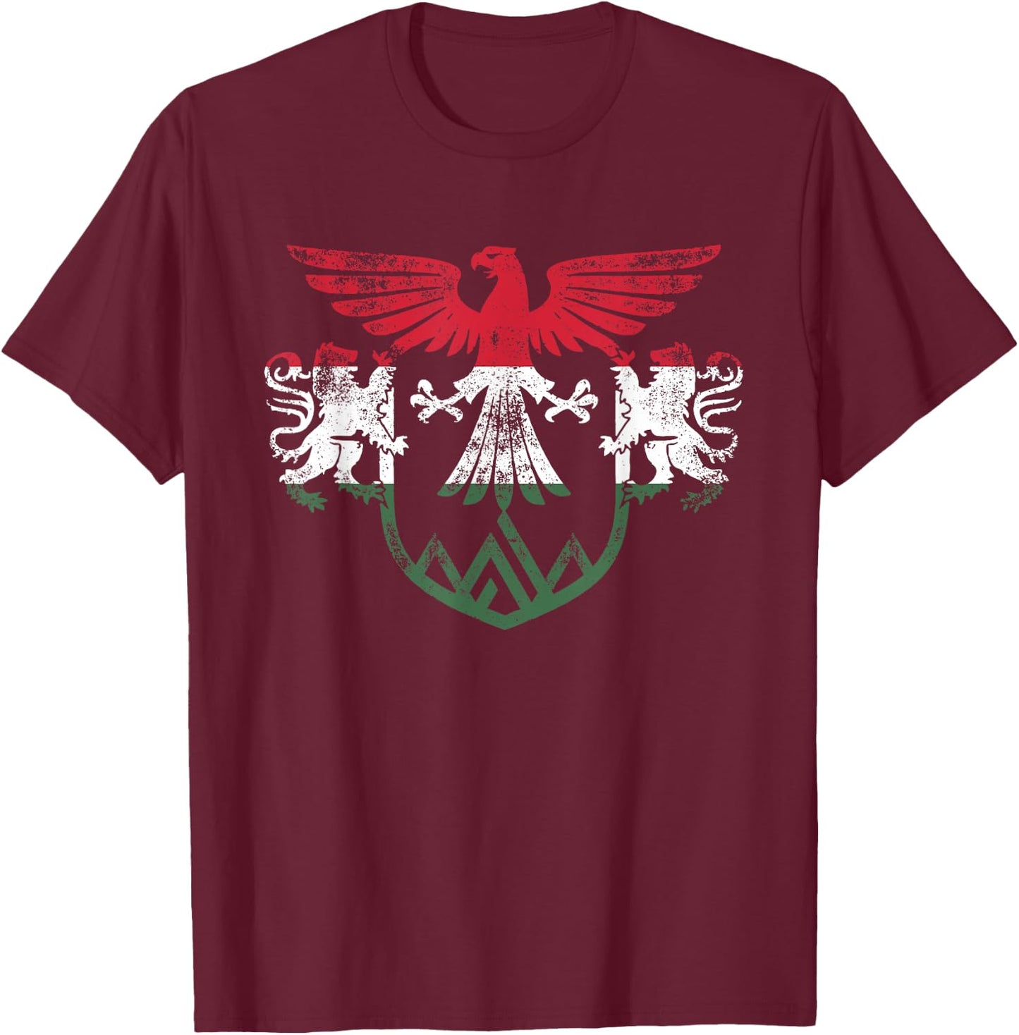 Hungary Lions and Eagle Symbol - Hungarian Flag T-Shirt - T-Shirt | Maroon