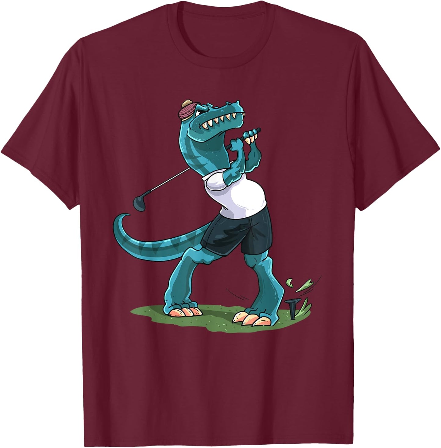 Funny Dino Playing Golf T-Rex Lover Golfer Kids Boys Girls T-Shirt - T-Shirt | Maroon