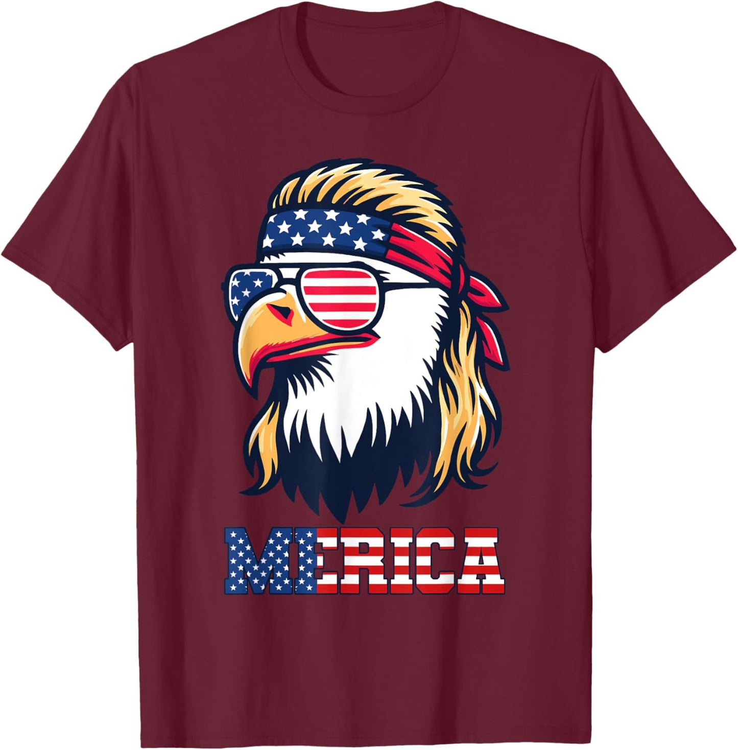 Merica Eagle Patriotic American Flag USA 4th of July T-Shirt - T-Shirt | Maroon