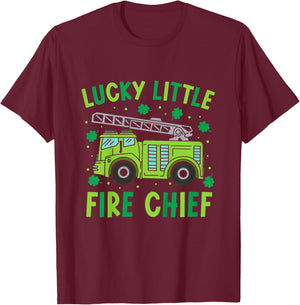 Kids Cute Funny Green Firetruck Kids St Patrick Day Fire Truck T-Shirt - T-Shirt | Maroon