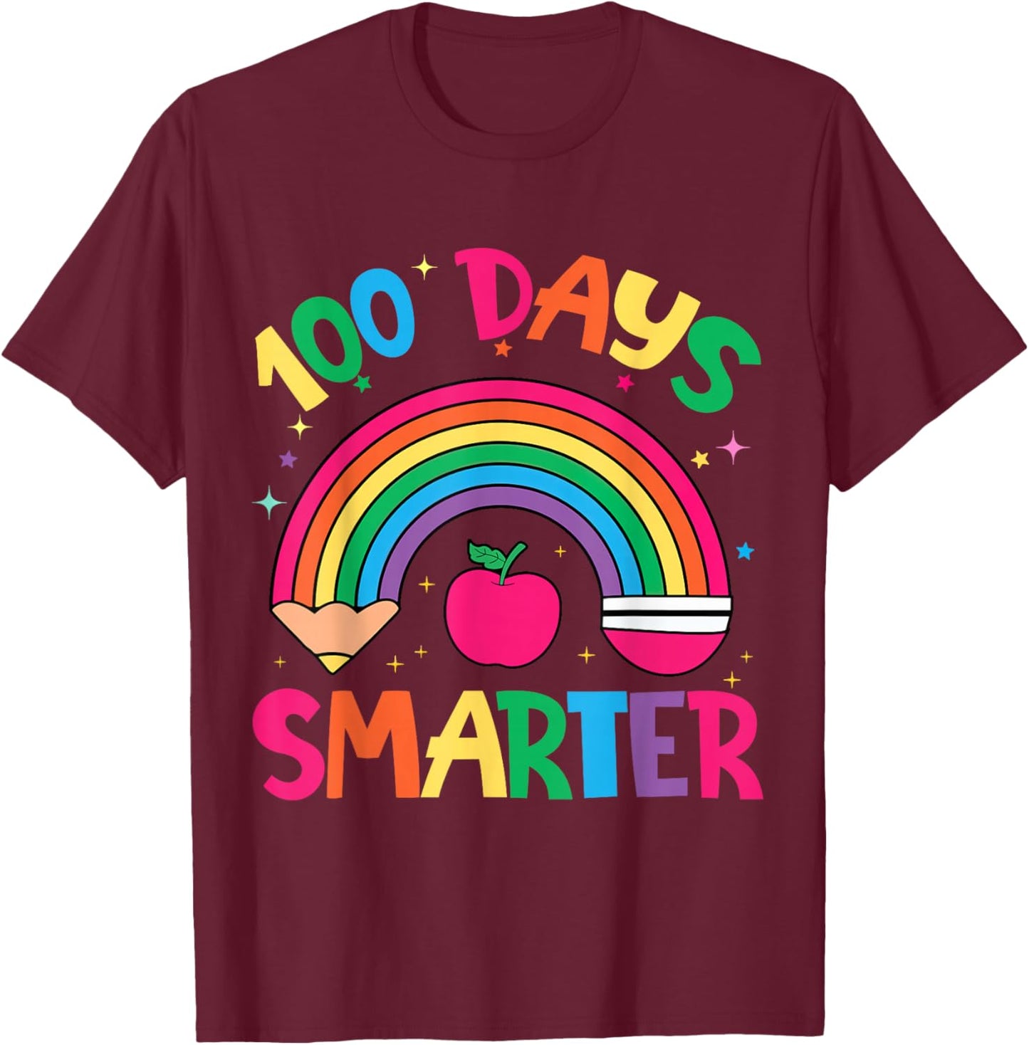 100 Days of School Rainbow 100 Days Smarter Teacher Kid Girl T-Shirt - T-Shirt | Maroon