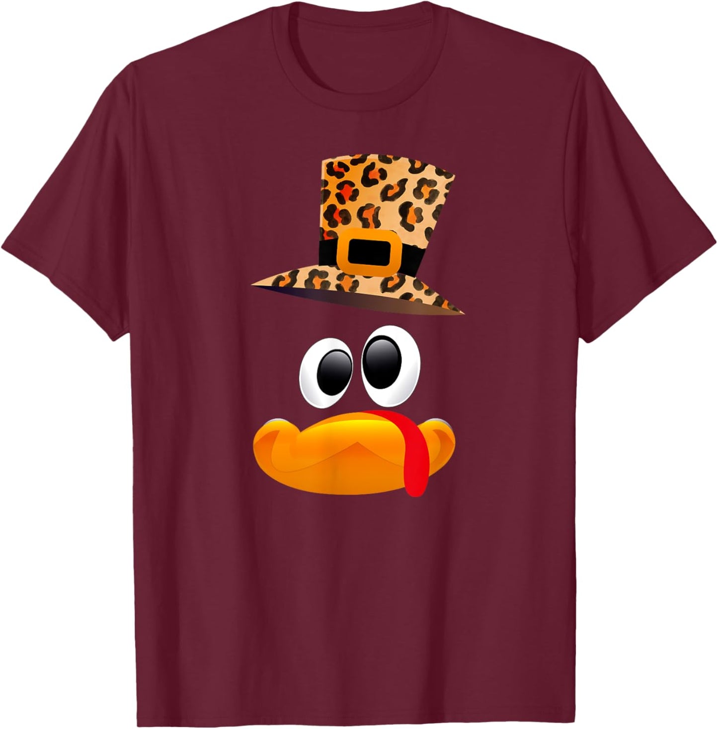 Funny Turkey Family Thanksgiving Turkey Face Leopard Hat T-Shirt - T-Shirt | Maroon