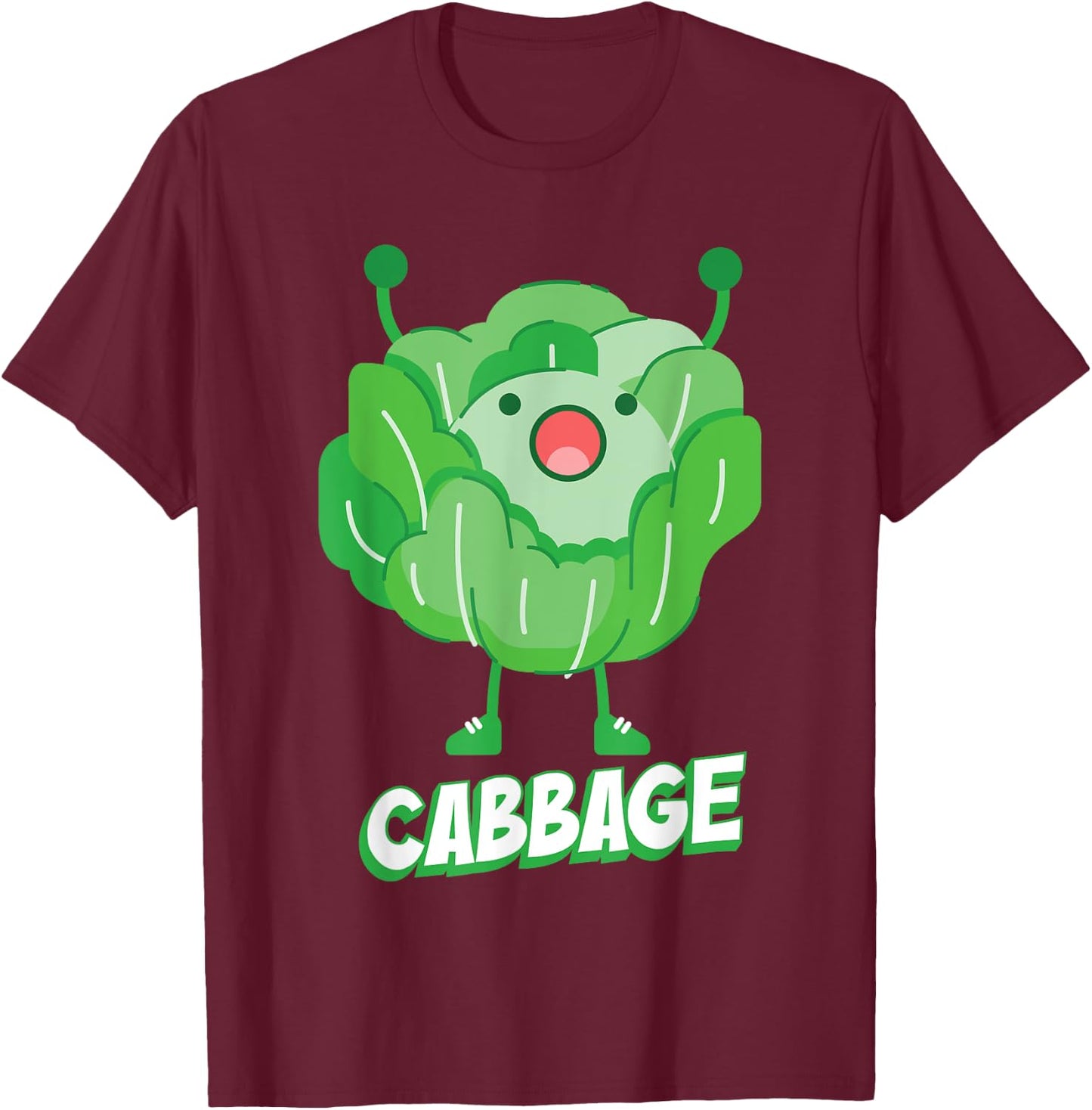 Funny Cabbage with Arms Healthy Vegetables Cabbage T-Shirt - T-Shirt | Maroon