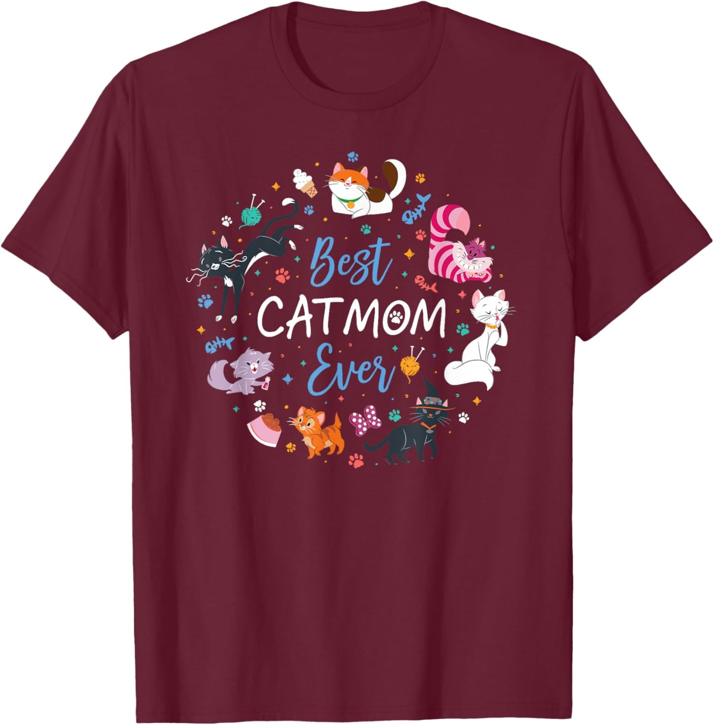 Disney Pet Parent Mother’s Day Disney Cats Best Cat Mom Ever T-Shirt - T-Shirt | Maroon