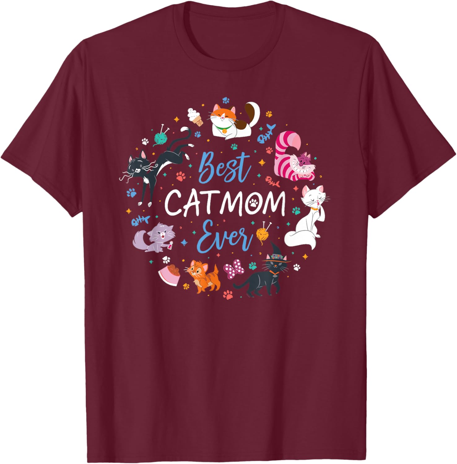 Disney Pet Parent Mother’s Day Disney Cats Best Cat Mom Ever T-Shirt - T-Shirt | Maroon