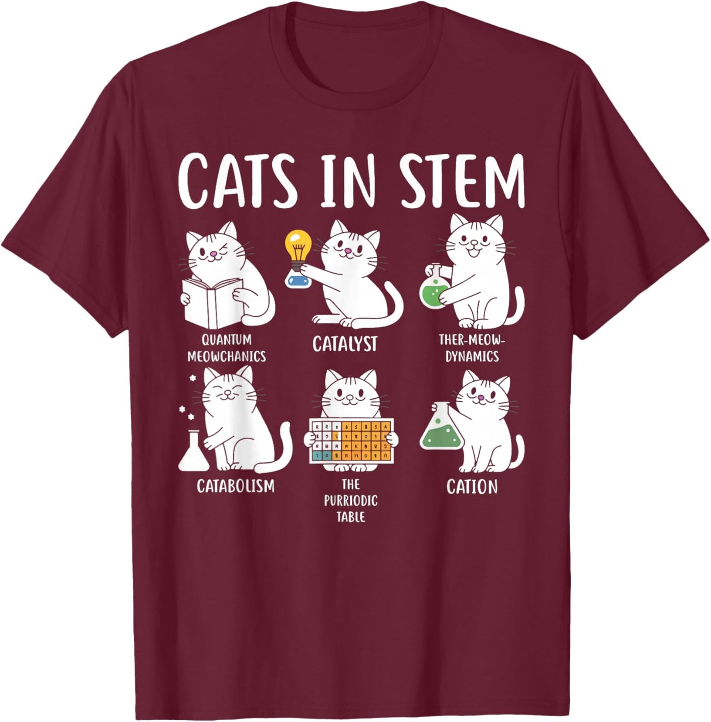 Funny Science Meme Cats In Stem Scientist Nerd Cat Lover T-Shirt - T-Shirt | Maroon