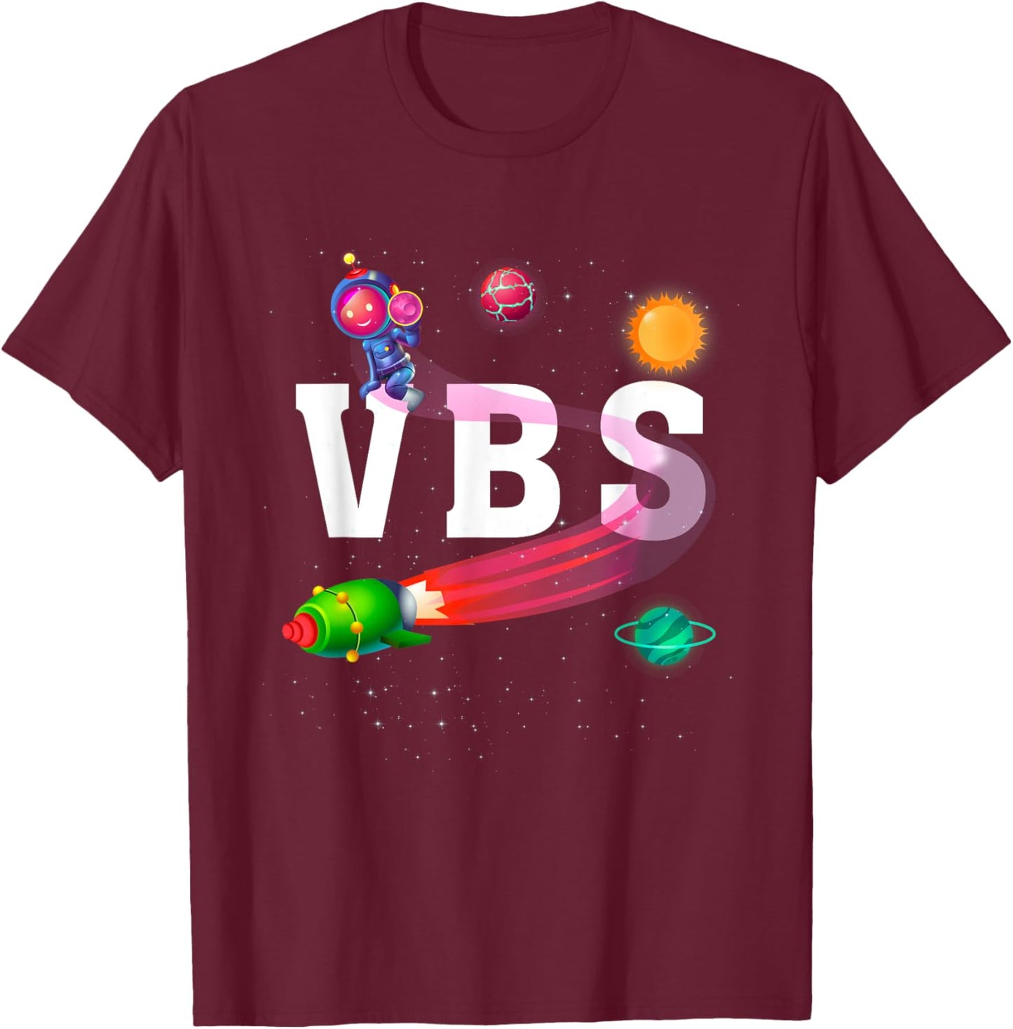 Kids VBS Crew Vacation Bible School Space Astronaut T-Shirt - T-Shirt | Maroon