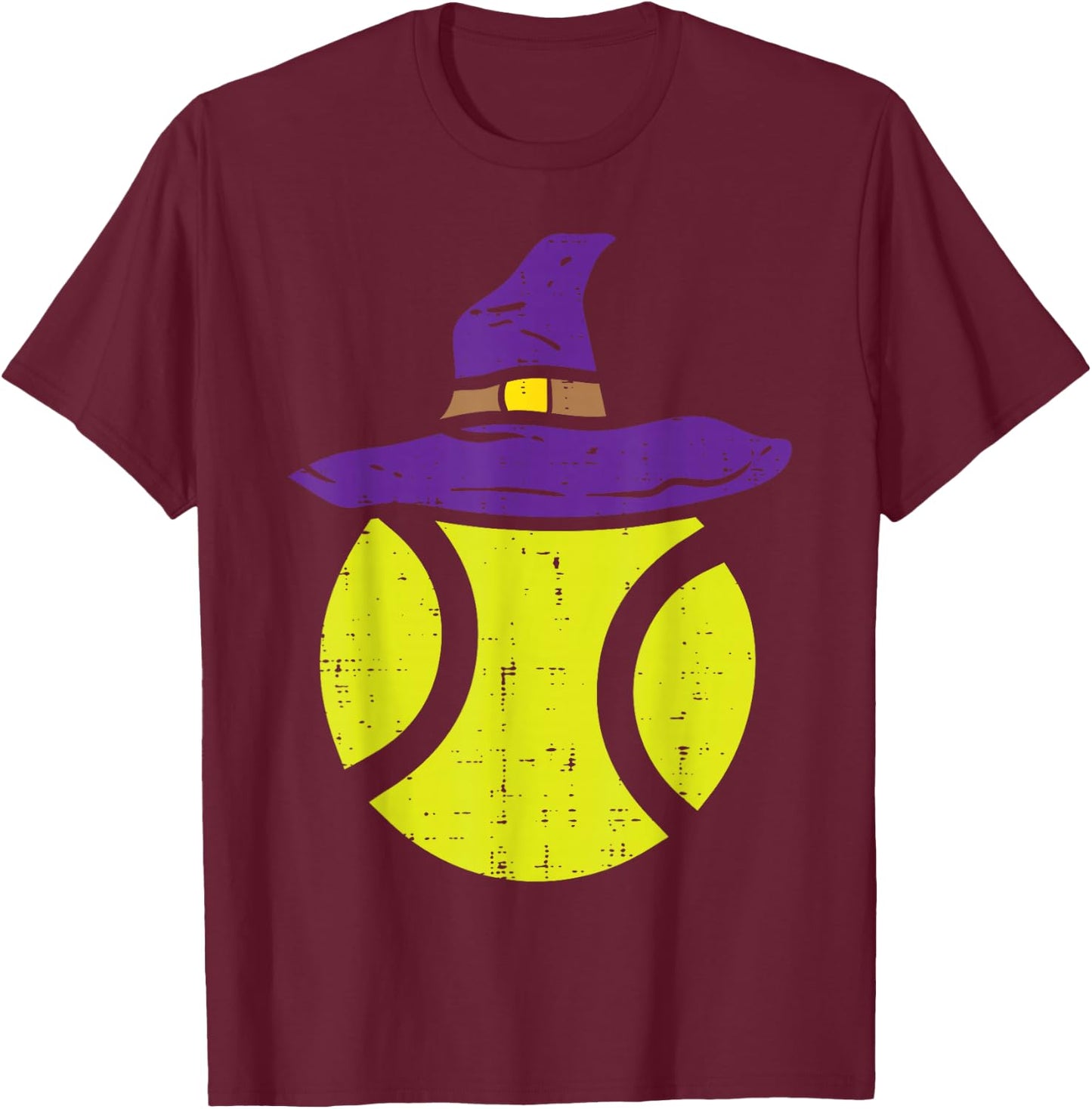 Tennis Ball Witch Hat Funny Halloween Sport Player Gift T-Shirt - T-Shirt | Maroon