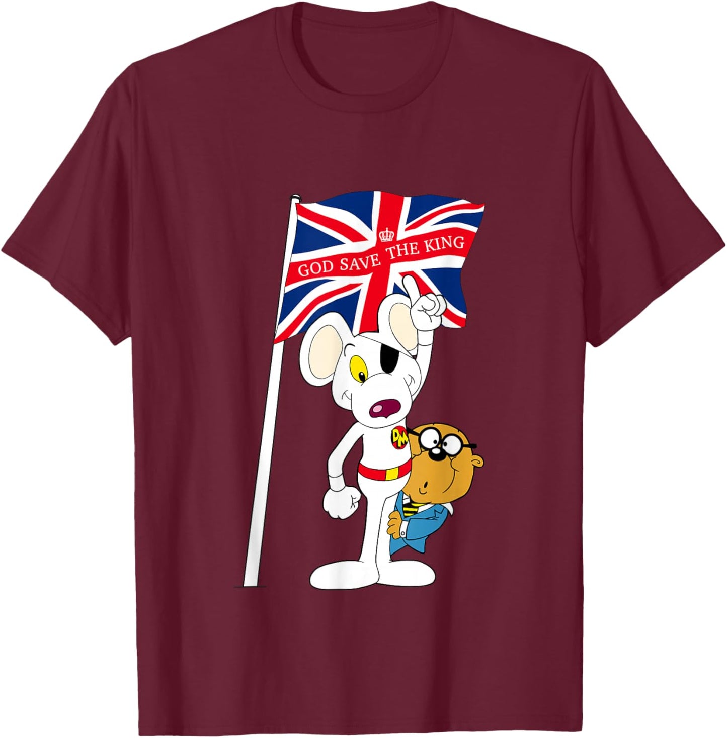 Danger Mouse Union Jack Flag God Save The King T-Shirt - T-Shirt | Maroon