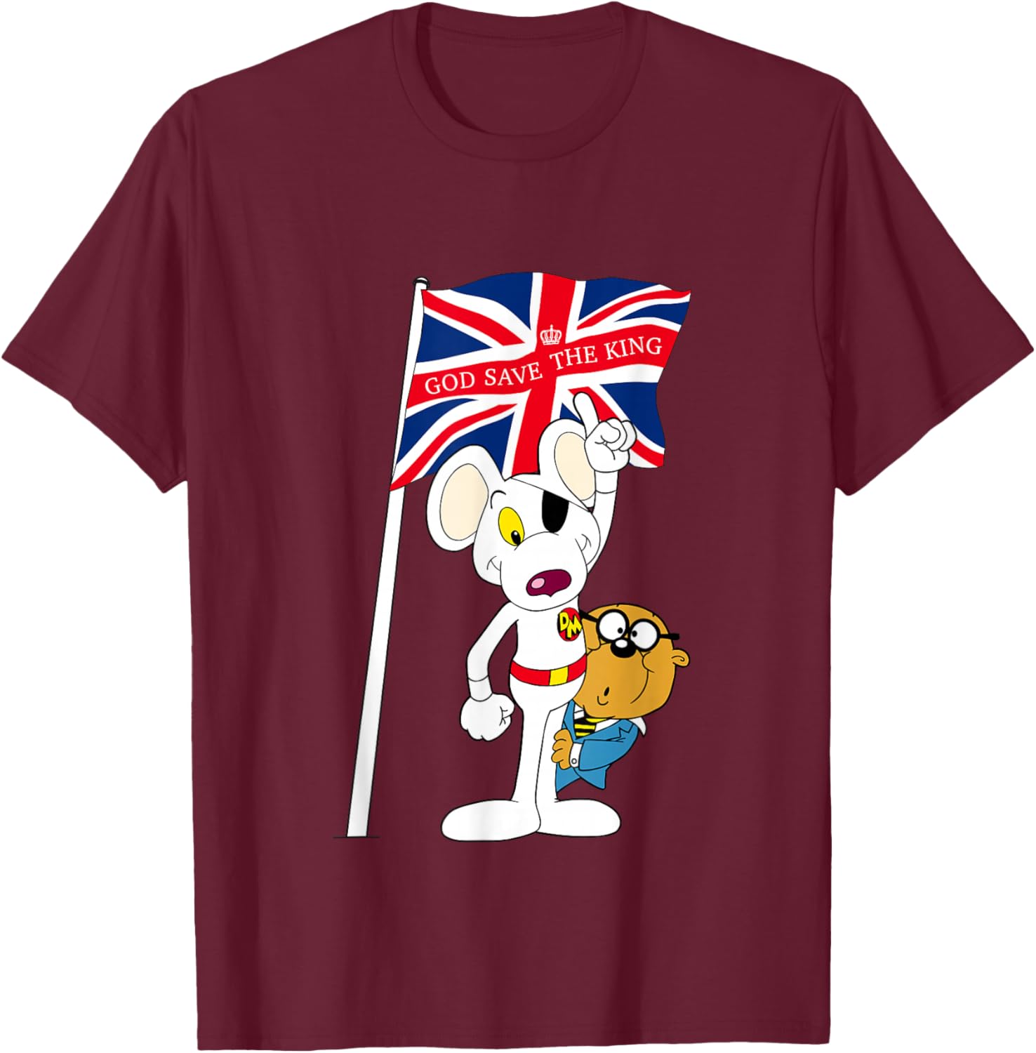 Danger Mouse Union Jack Flag God Save The King T-Shirt - T-Shirt | Maroon
