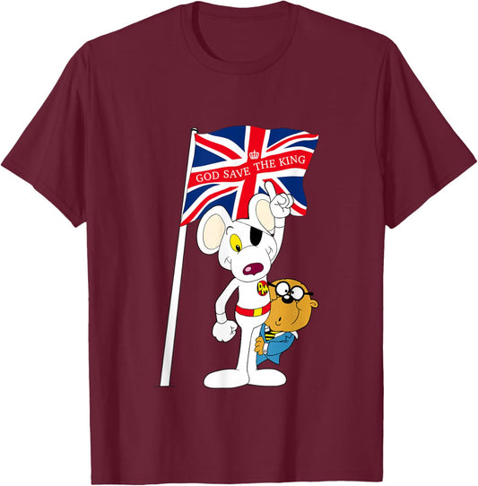 Danger Mouse Union Jack Flag God Save The King T-Shirt - T-Shirt | Maroon