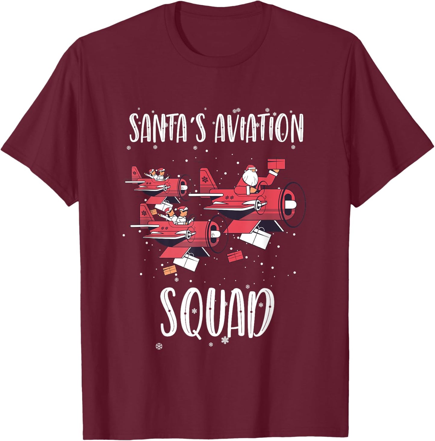 Aviation Technician Santa Pilot Holiday Christmas Airplane T-Shirt - T-Shirt | Maroon