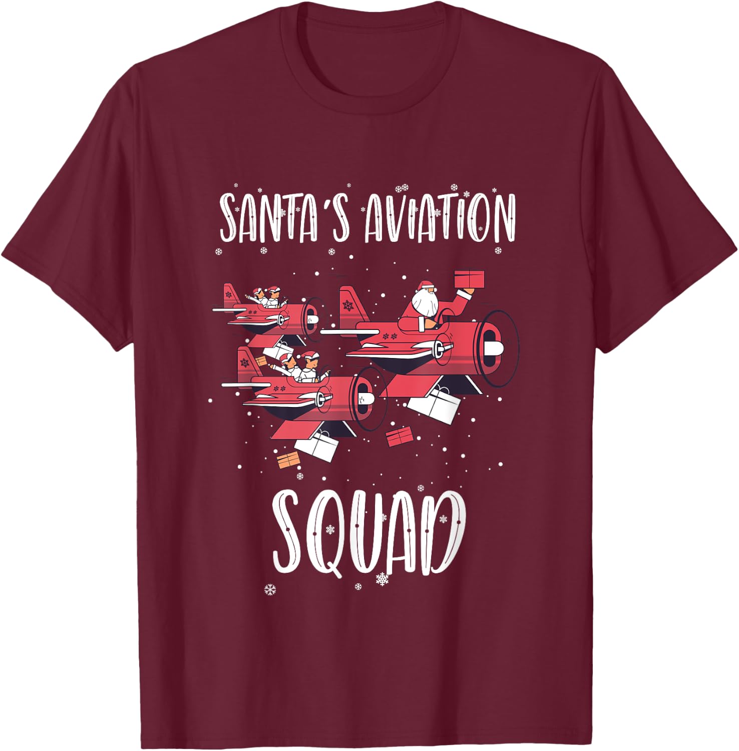 Aviation Technician Santa Pilot Holiday Christmas Airplane T-Shirt - T-Shirt | Maroon