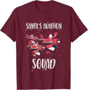 Aviation Technician Santa Pilot Holiday Christmas Airplane T-Shirt - T-Shirt | Maroon