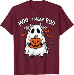 Ghost Cow Moo I Mean Boo Halloween Funny Highlands Cow Lover T-Shirt - T-Shirt | Maroon