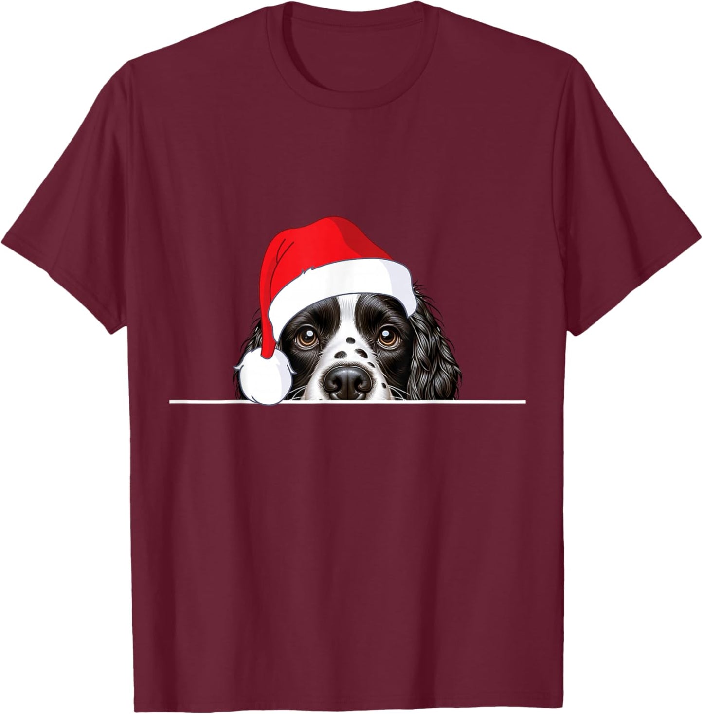 English Springer Spaniel Dog Lover Funny Santa Hat Christmas T-Shirt - T-Shirt | Maroon