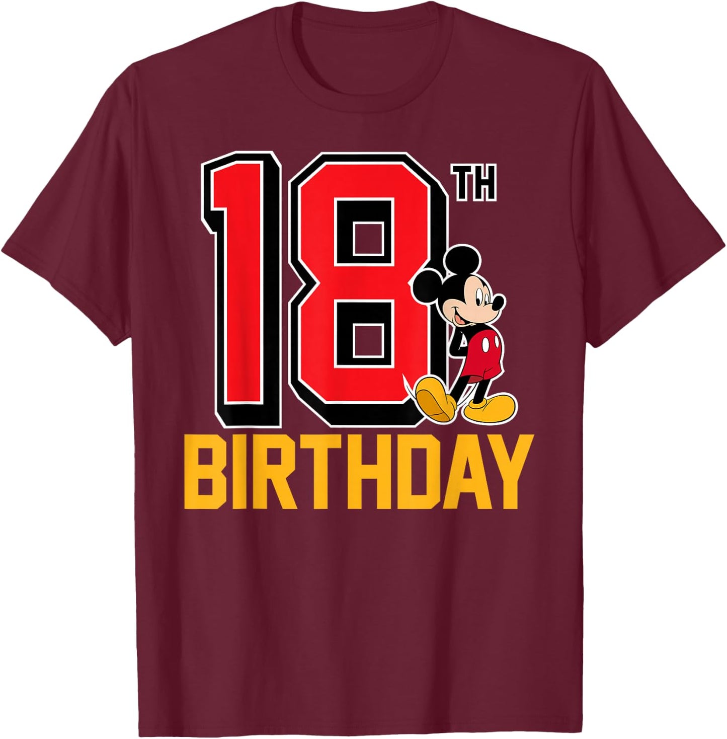 Disney - Mickey Mouse 18th Birthday T-Shirt - T-Shirt | Maroon