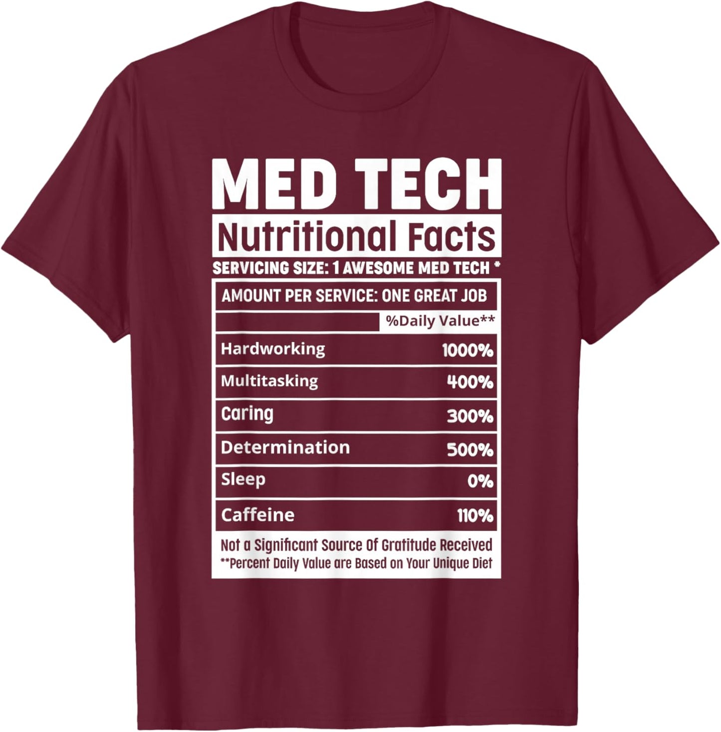 Med-Tech Life Squad Team Funny Med Tech Nutritional Facts T-Shirt - T-Shirt | Maroon
