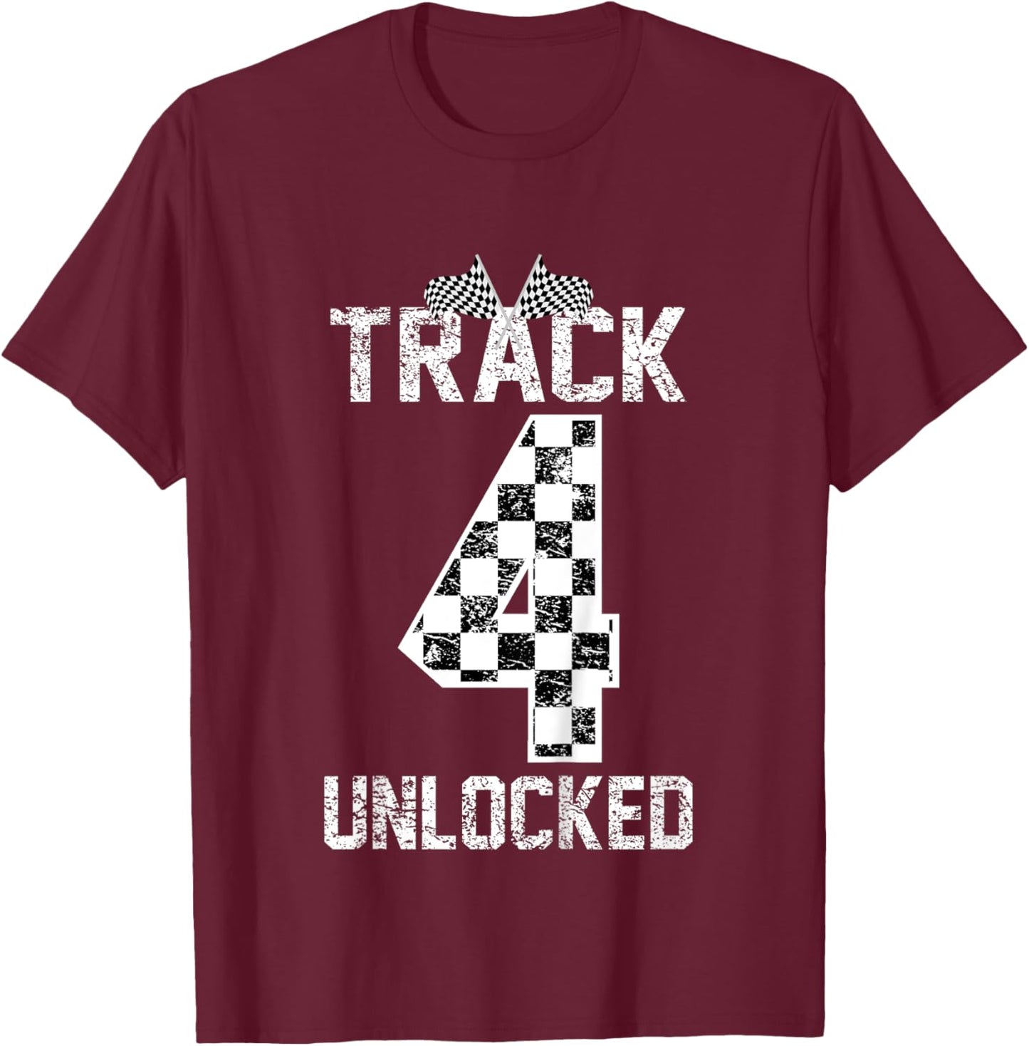 Kids Funny Boys Girls 4 Fourth Car Race 4th Birthday Racing Kids T-Shirt - T-Shirt | Maroon