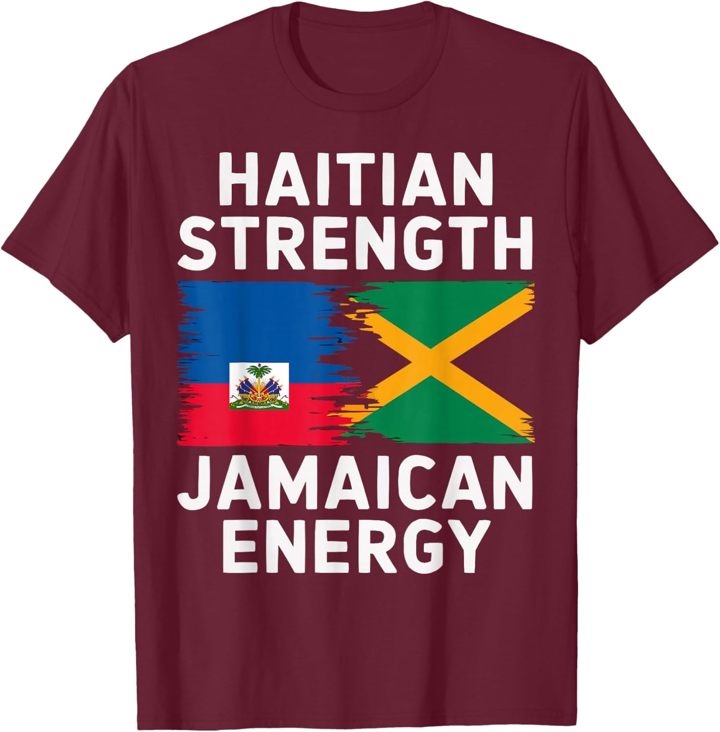 Half Haitian Half Jamaican Jamaica Flag Haiti T-Shirt - T-Shirt | Maroon