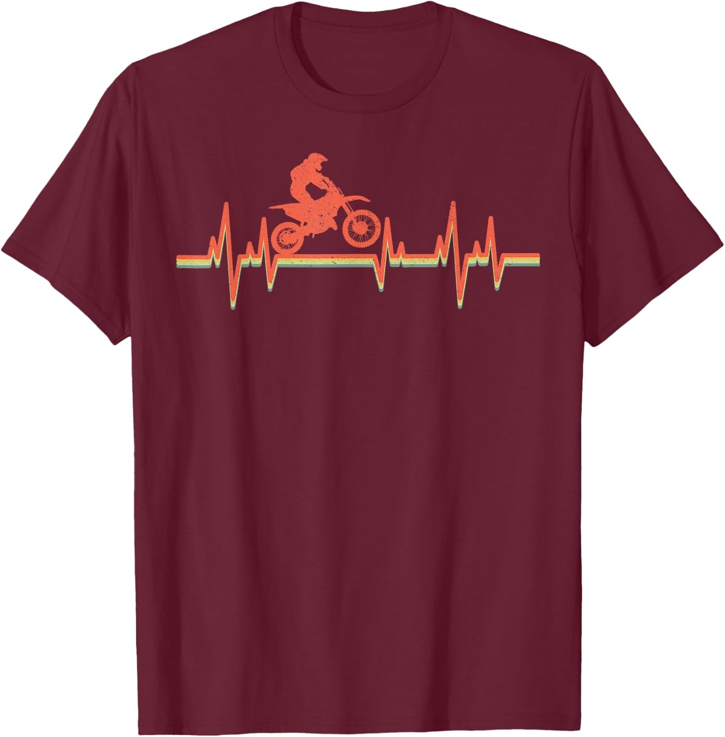 74- Motocross Black Vintage Retro Heartbeat Gift T-Shirt - T-Shirt | Maroon