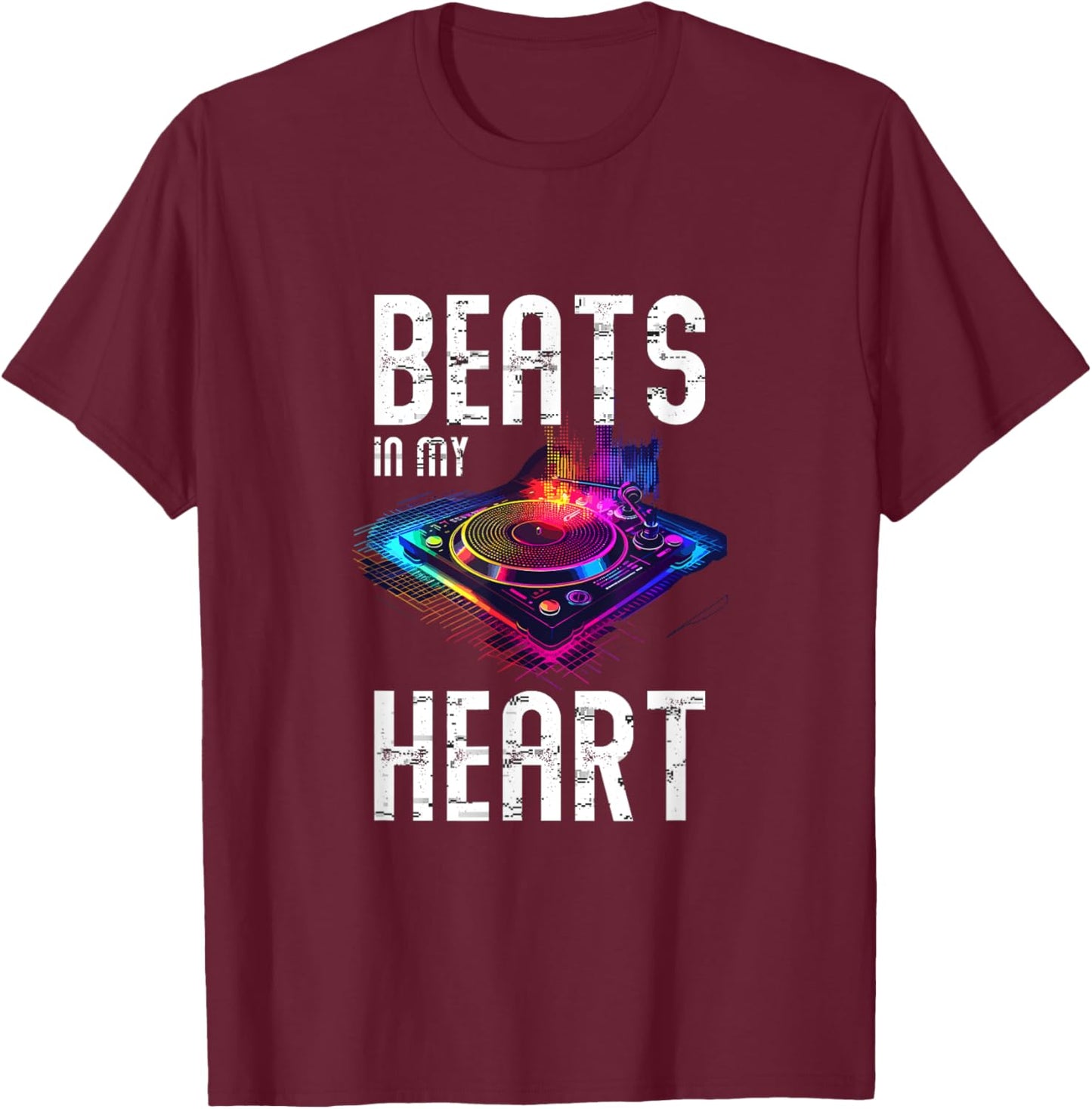 Beats In My Heart Colorful Music Vibes T-Shirt - T-Shirt | Maroon