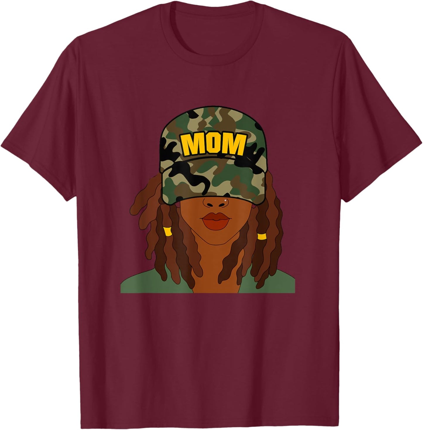 African American Mom Mother's Day Locs Camo Hat T-Shirt - T-Shirt | Maroon