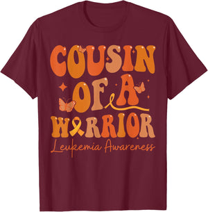 Cousin Of A Warrior Leukemia Awareness Family Matching T-Shirt - T-Shirt | Maroon