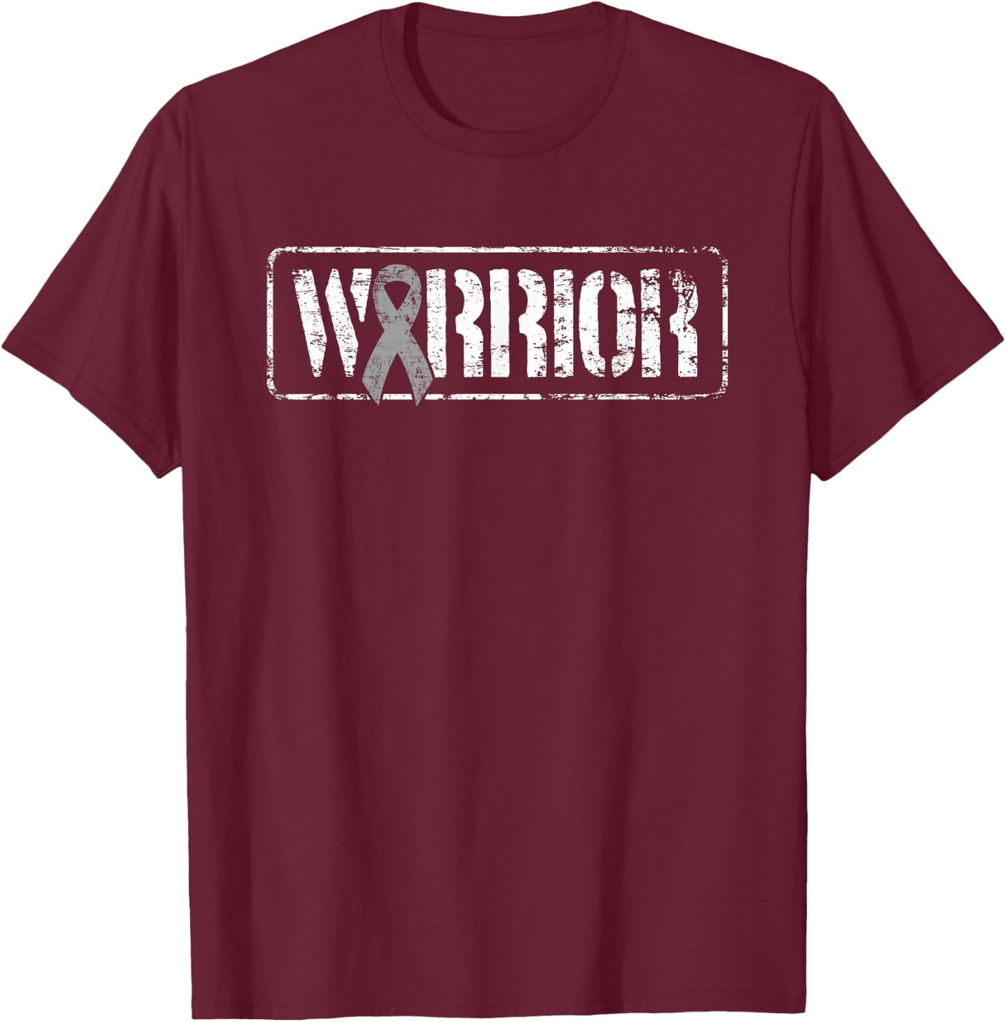 Brain Cancer Warrior - Grey Military Style Ribbon T-Shirt - T-Shirt | Maroon