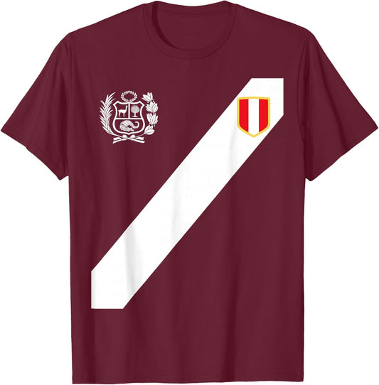 Peru Red Shirt Peruvian Flag Escudo Retro Soccer Peru T-Shirt - T-Shirt | Maroon