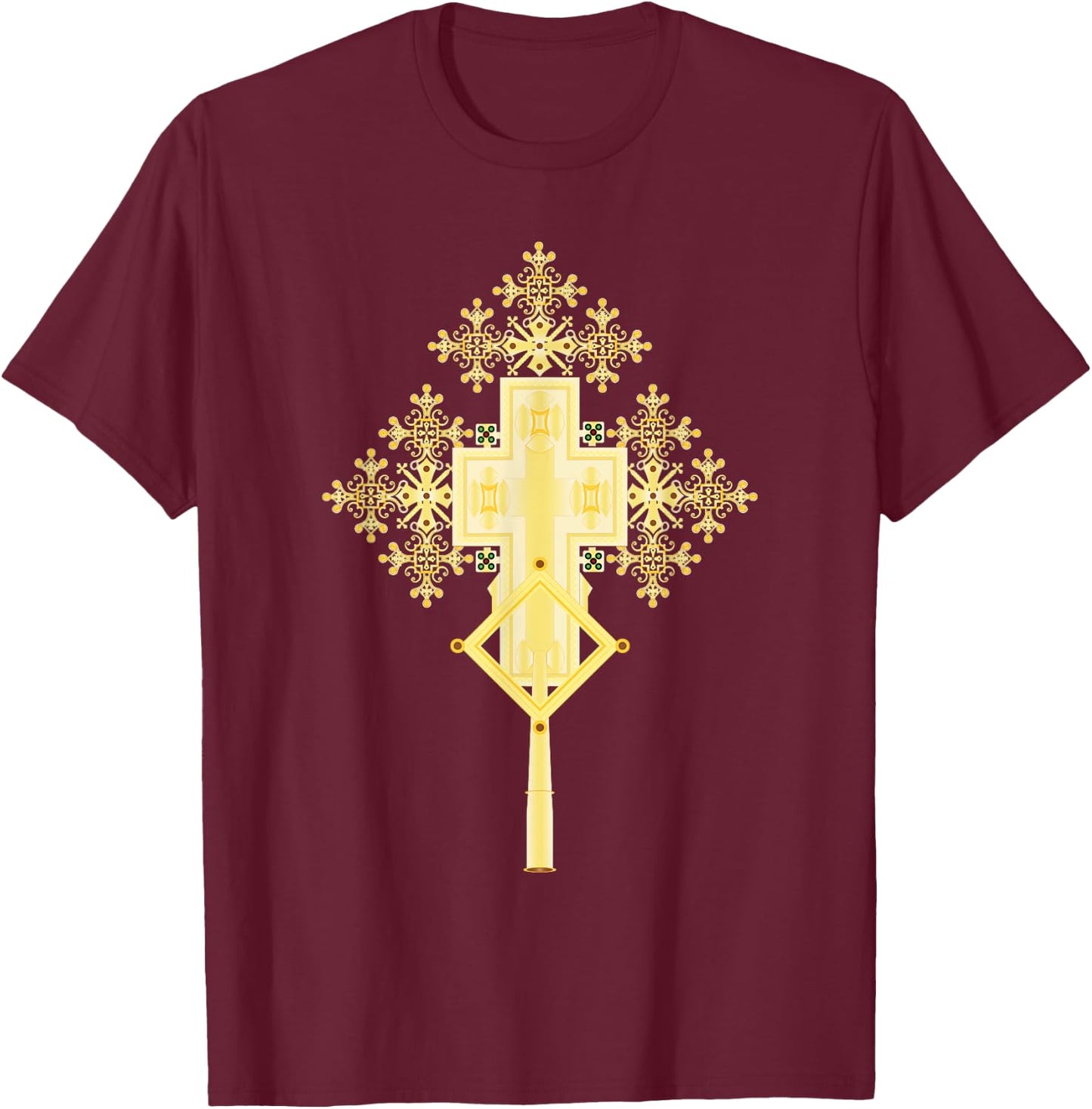 Ethiopian Christian Art Christ in Glory Ethiopian Cross T-Shirt - T-Shirt | Maroon