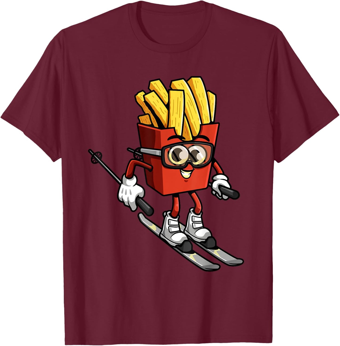 Funny French Fry Ski Potato Fries Skiing Instructor Outfit T-Shirt - T-Shirt | Maroon