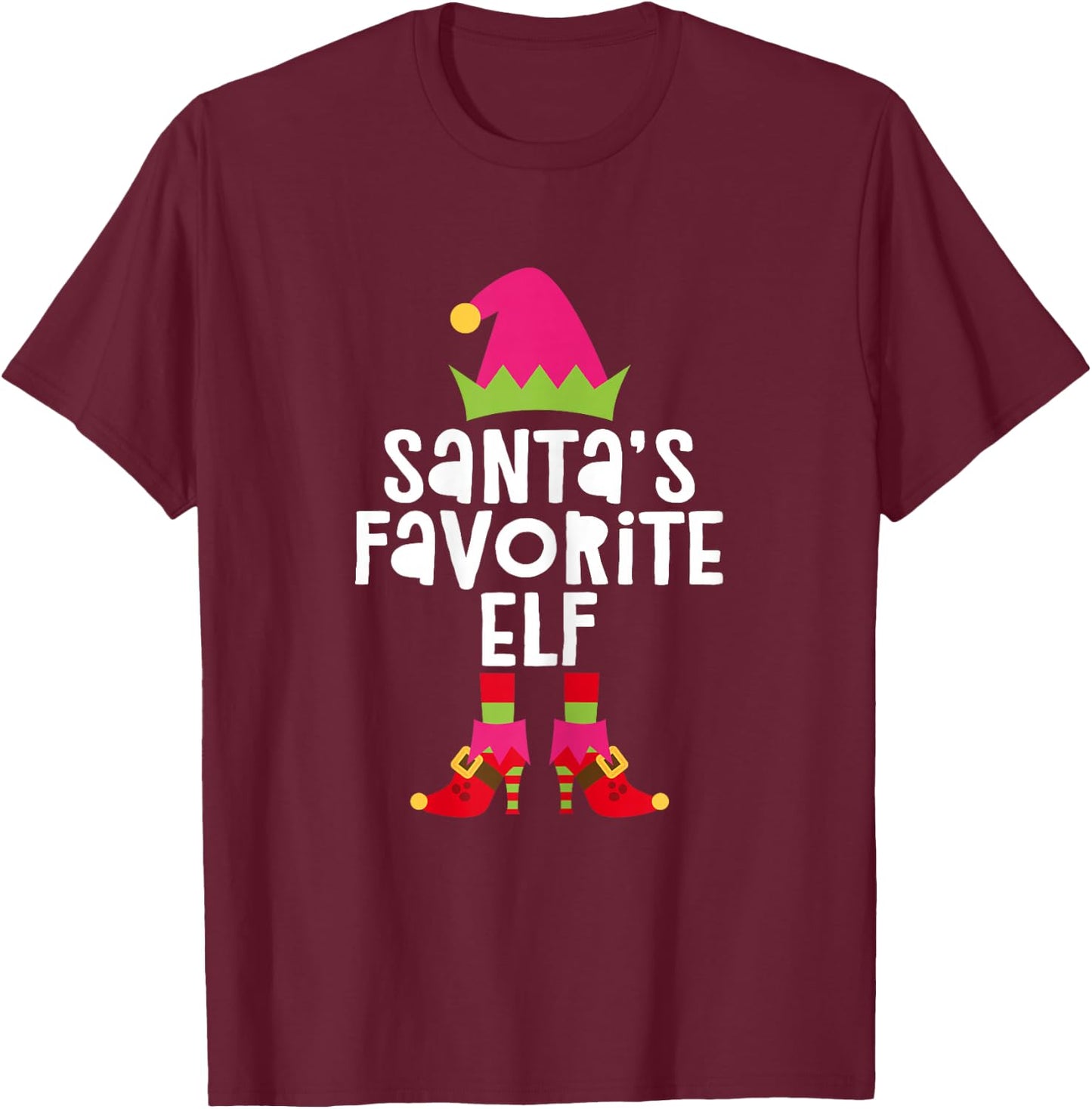 Santa's Favorite Elf Shirt Women Girl Matching Christmas Elf T-Shirt - T-Shirt | Maroon